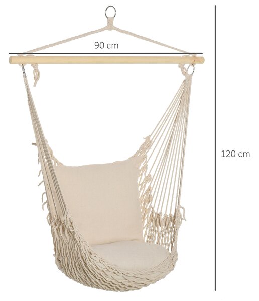 Outsunny Hamac Shabby Chic din Franghie pentru Interior și Exterior, Design Elegant, Alb, Perfect pentru Relaxare | Aosom Romania