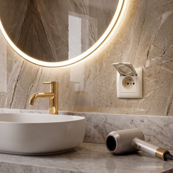 Priză simplă cu împământare și clapetă OSTE JNH005-G Beige