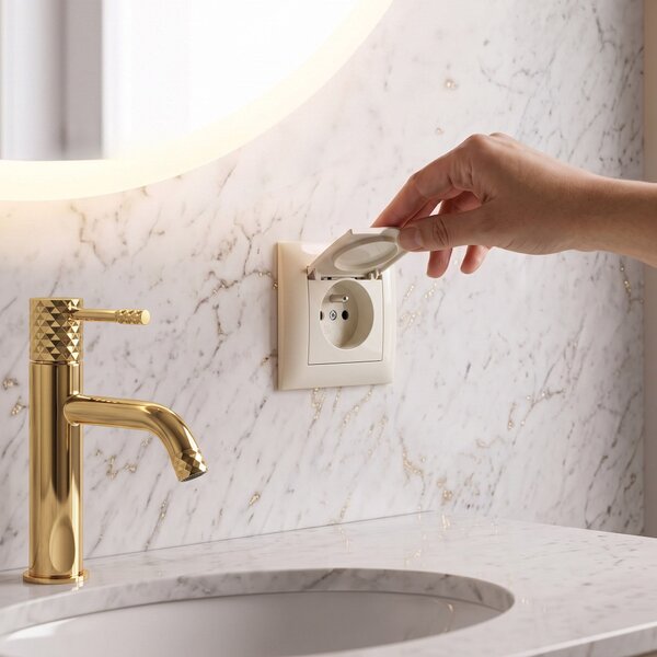 Priză simplă cu împământare și clapetă OSTE JNH005-G Beige