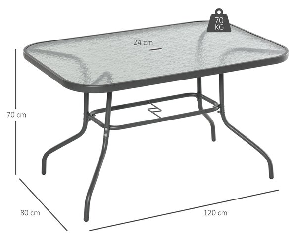 Outsunny Masă Pliabilă pentru Grădină cu Gaură pentru Umbrelă, Mobilier Exterior din Metal și Sticlă, 120x80x70 cm | Aosom Romania