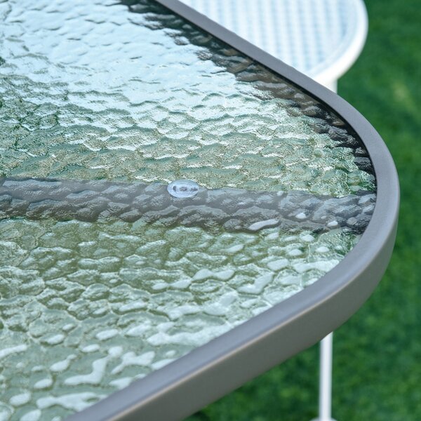 Outsunny Masă Pliabilă pentru Grădină cu Gaură pentru Umbrelă, Mobilier Exterior din Metal și Sticlă, 120x80x70 cm | Aosom Romania
