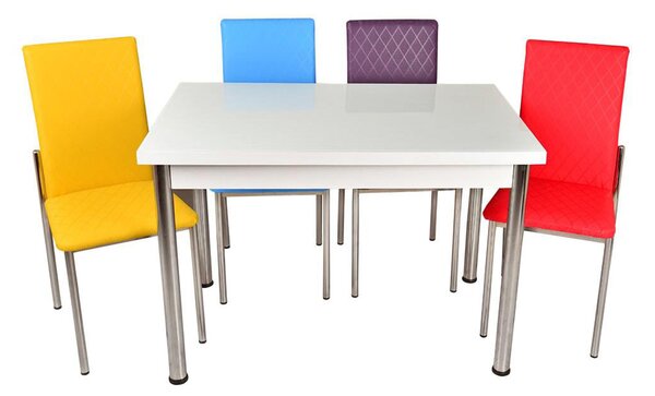 Set masă fixă Bronze Albă 70*110 cu 4 scaune diferite culori