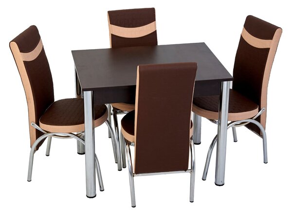 Set masă fixă Bronze Deco Wenge 66*90 cu 4 scaune maro crem