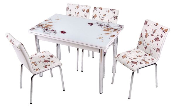 Set masă extensibilă Brown Flowers cu 4 scaune