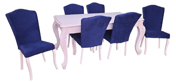 Set masă fixă King cu 6 scaune albastre