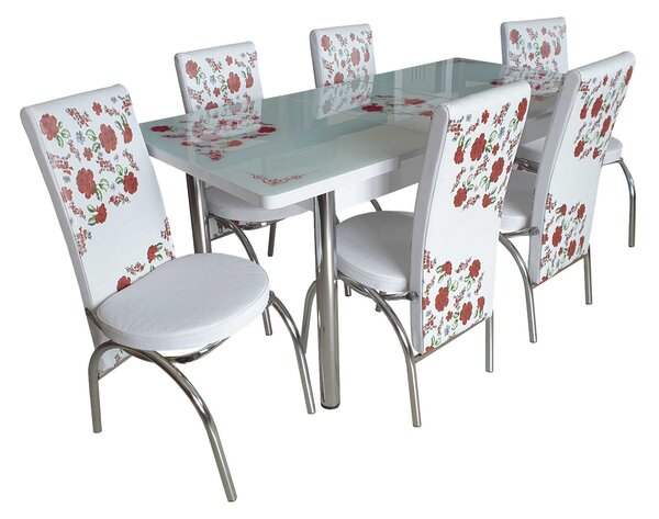 Set masă extensibilă Spring Roșu cu 6 scaune imprimate