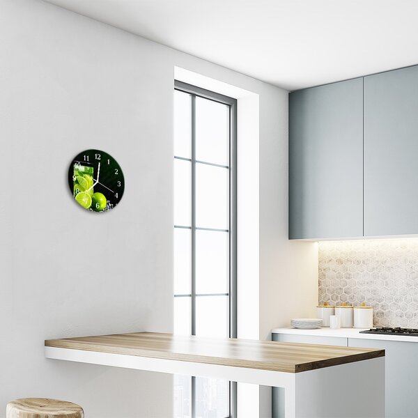 Ceas de perete din sticla rotund Lime Green Fruit