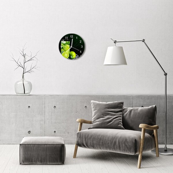 Ceas de perete din sticla rotund Lime Green Fruit