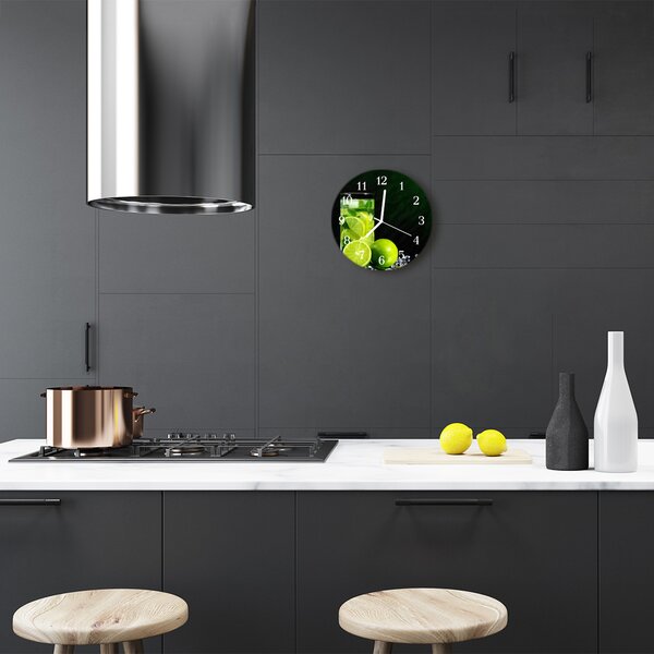 Ceas de perete din sticla rotund Lime Green Fruit