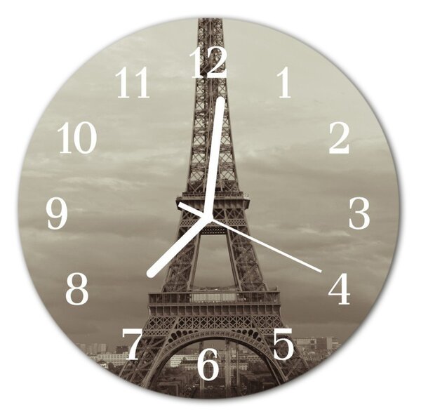 Ceas de perete din sticla rotund Turnul Eiffel Arhitectura Gray