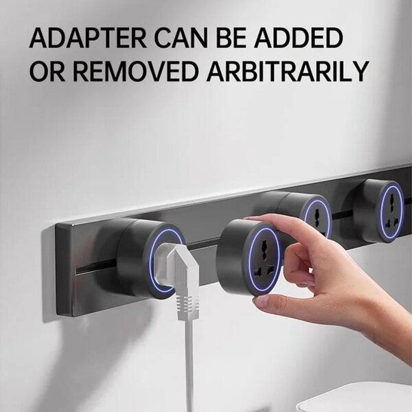 Sina modulara prize onuvio® 100cm, 8000w, 7 adaptoare (6x priza eu cu impamantare + 1x usb + type-c), montaj perete/blat, sistem premium birou/bucatarie, gri