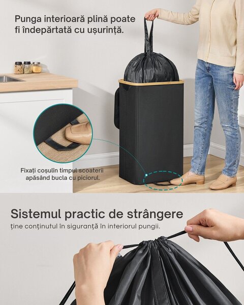 Coș pentru sortarea sticlelor și dozelor ECOVIA, 100l, negru/bej SongmicsHome