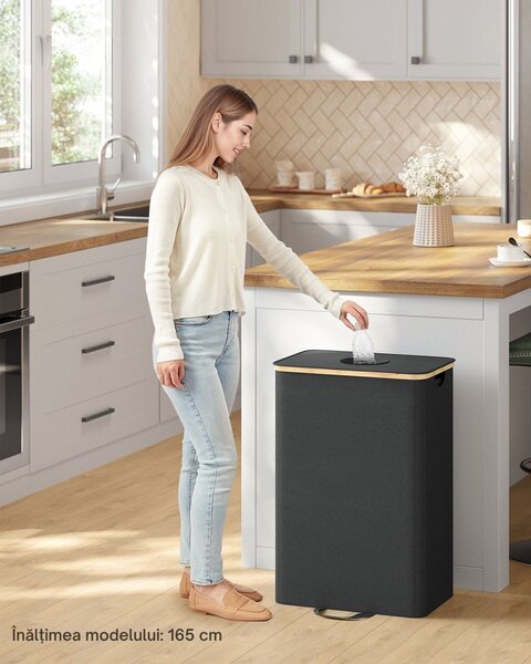 Coș pentru sortarea sticlelor și dozelor ECOVIA, 100l, negru/bej SongmicsHome