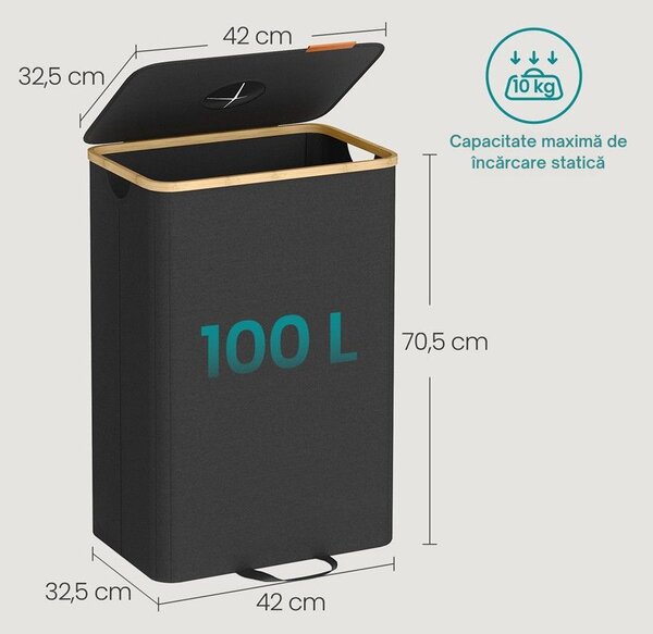 Coș pentru sortarea sticlelor și dozelor ECOVIA, 100l, negru/bej SongmicsHome