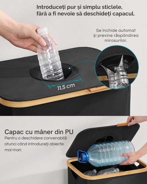 Coș pentru sortarea sticlelor și dozelor ECOVIA, 100l, negru/bej SongmicsHome