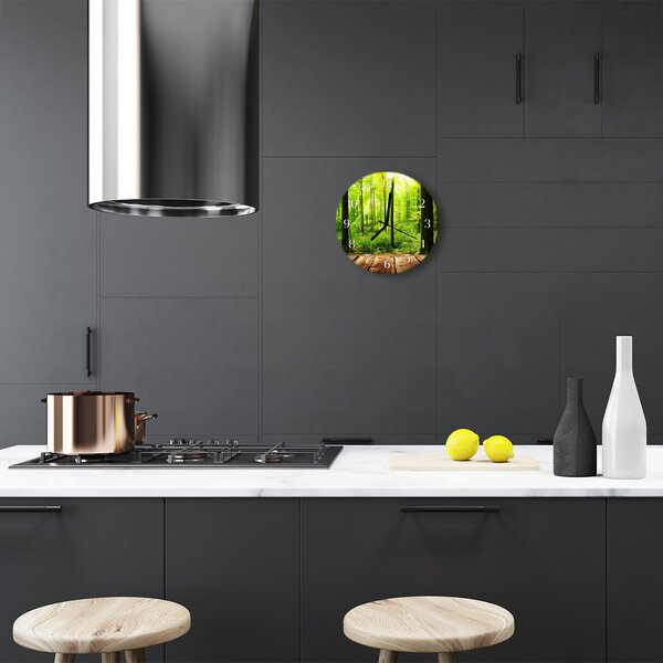 Ceas de perete din sticla rotund Forest Green Forest