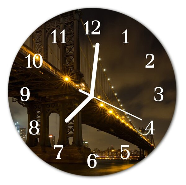 Ceas de perete din sticla rotund Podul de noapte Arhitectura de noapte negru