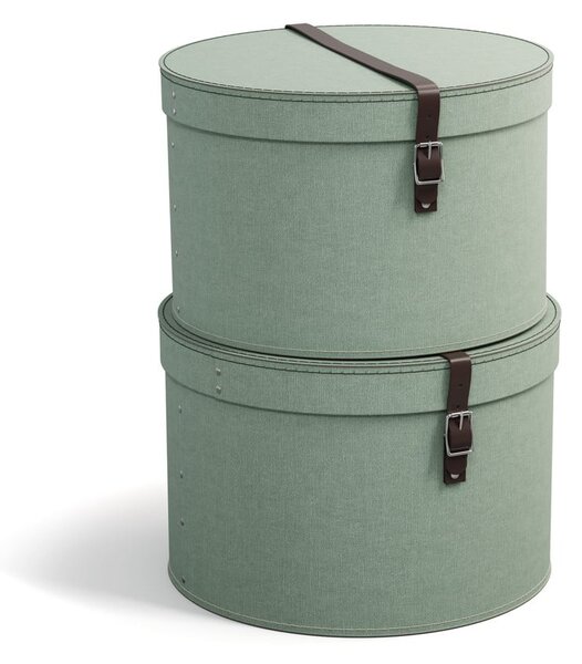 Cutii de depozitare albastru-verde 2 buc. din carton cu capac ø 37,5x25,5 cm Rut Canvas Paper Laminate – Bigso