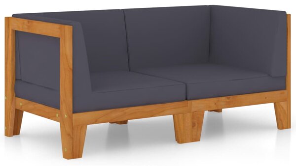 Set canapea 2 locuri cu perne gri închis, lemn masiv acacia