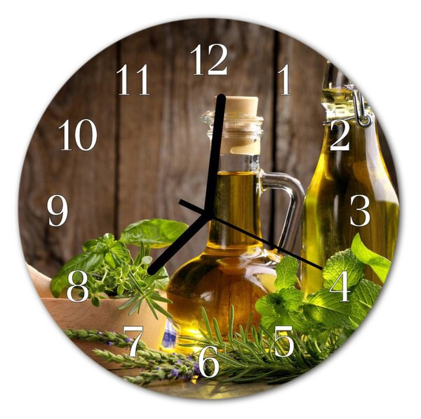 Ceas de perete din sticla rotund Ulei de Alimente și băuturi Brown