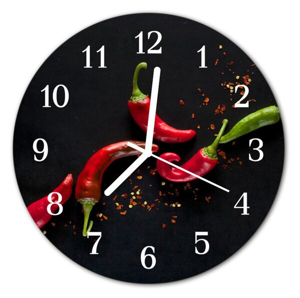 Ceas de perete din sticla rotund Chillies Alimente și băuturi negru