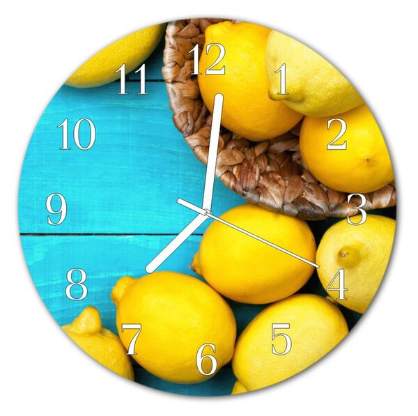 Ceas de perete din sticla rotund Lămâi fructe galben