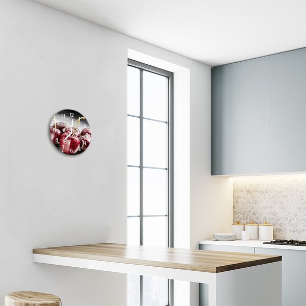 Ceas de perete din sticla rotund Cherry Red Fructe