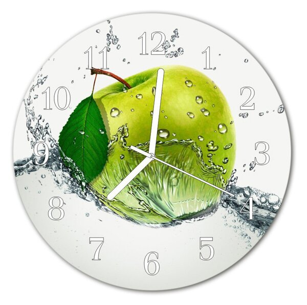Ceas de perete din sticla rotund Apple a consumului de fructe alb