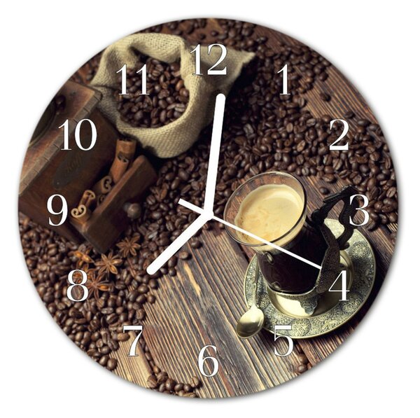 Ceas de perete din sticla rotund Cafea Alimente și băuturi Brown
