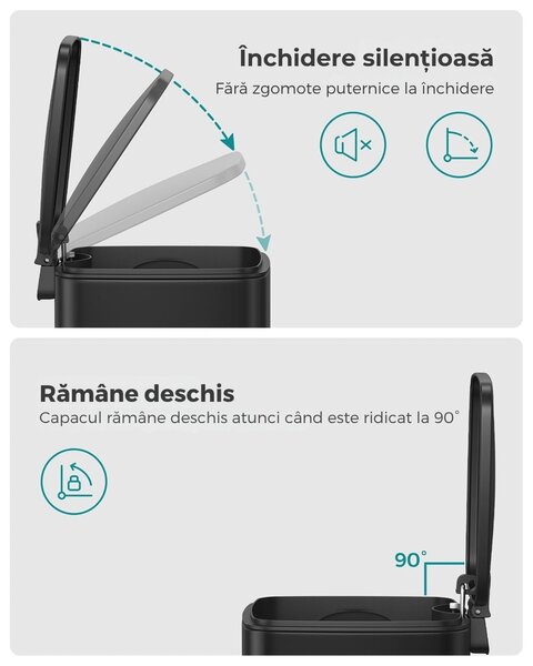 Coș de gunoi pentru baie NORD, 6 l, negru SongmicsHome