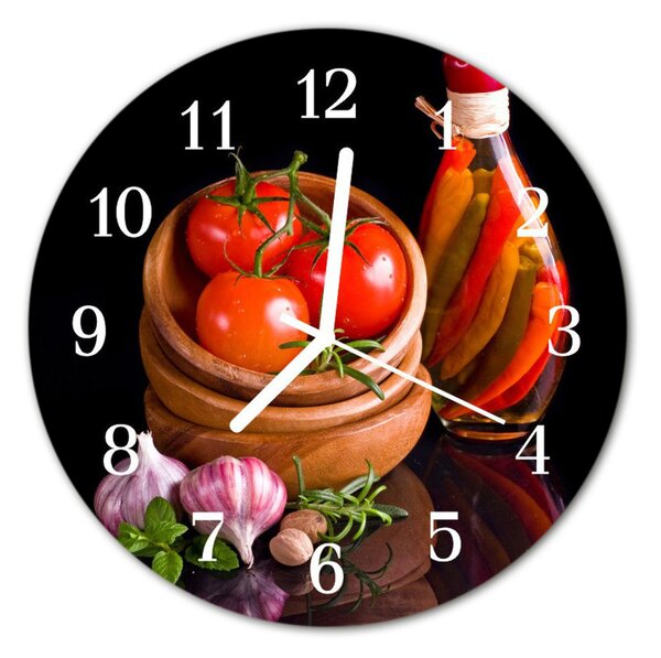 Ceas de perete din sticla rotund Tomate usturoi Alimente și băuturi Red