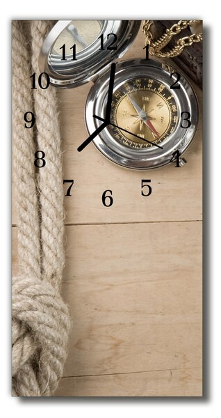Ceas de perete din sticla vertical Compass lemn bej