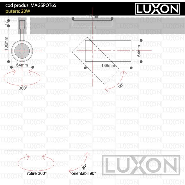 Proiector SMART pentru sina magnetica SPOT65 ALB LED LUXON