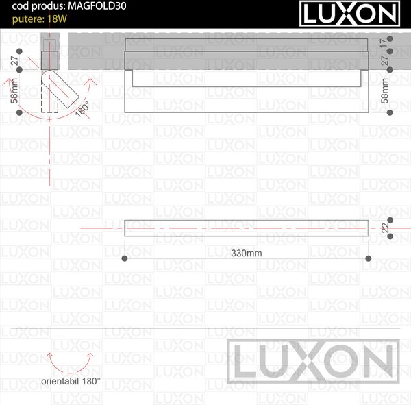 Proiector SMART pentru sina magnetica orientabil FOLD30 ALB LED LUXON