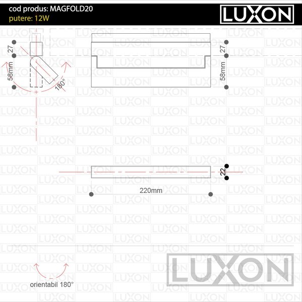 Proiector SMART pentru sina magnetica orientabil FOLD20 ALB LED LUXON