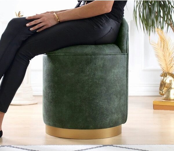 Taburet LUTON, verde/auriu, piele intoarsa, 45x45x50 cm