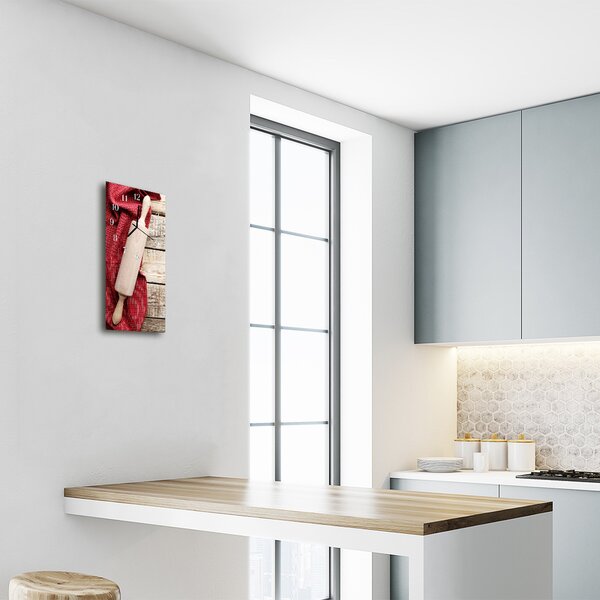 Ceas de perete din sticla vertical culoarea lemnului cu role