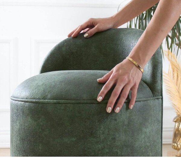 Taburet LUTON, verde/auriu, piele intoarsa, 45x45x50 cm