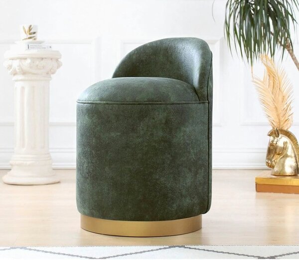 Taburet LUTON, verde/auriu, piele intoarsa, 45x45x50 cm
