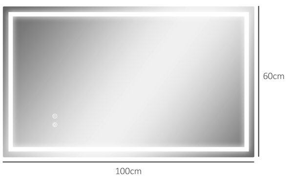 HOMCOM Oglindă de Baie Iluminată cu Lumini LED Reglabile și Strat Anti-Condens, 100x60 cm, Transparent | Aosom Romania