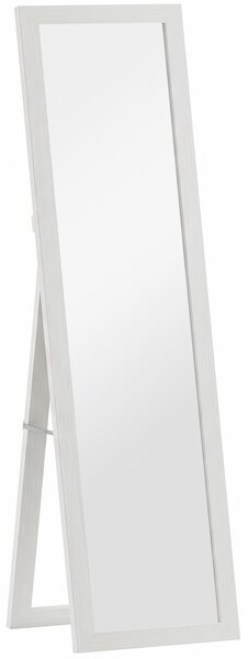 HOMCOM Oglindă de Podea pe Toată Înălțimea, cu Ramă și Suport, din Lemn și Sticlă, 37x40x155 cm, Albă | Aosom Romania