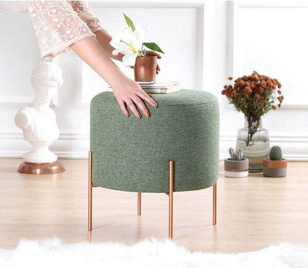 Taburet COPPER 41, otel/stofa clasica verde/curpru, 40x40x42 cm