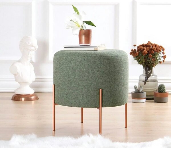 Taburet COPPER 41, otel/stofa clasica verde/curpru, 40x40x42 cm