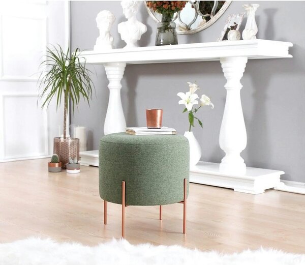 Taburet COPPER 41, otel/stofa clasica verde/curpru, 40x40x42 cm