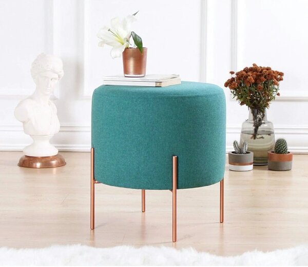 Taburet COPPER 45, verde/cupru, material textil/otel, 40x40x42 cm
