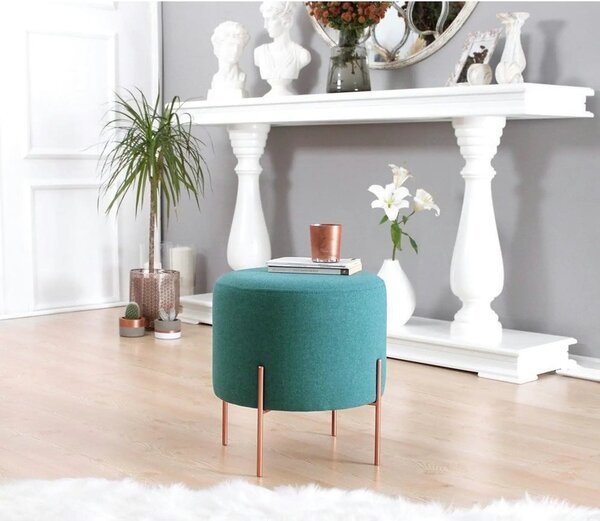 Taburet COPPER 45, verde/cupru, material textil/otel, 40x40x42 cm