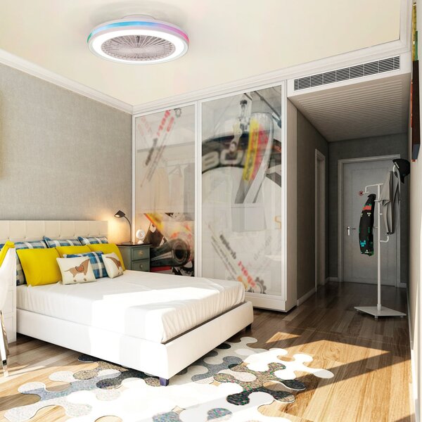 Ventilator de tavan cu LED-uri pentru gameri, alb, DC, silențios, CCT RGB – Mantra Iluminación, Gamer, reglabil, Alb, Camera de zi, Plastic, Modern