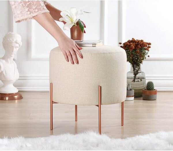 Taburet COPPER 46, crem/cupru, material textil/otel, 40x40x42 cm