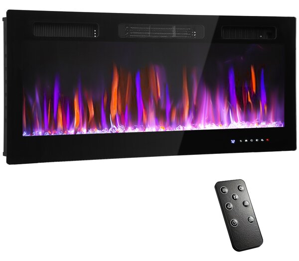 HOMCOM Șemineu Electric de Încorporat cu Flacără Independentă, 3 Moduri de Încălzire și Telecomandă, 106.7x9.4x47 cm, Negru | Aosom Romania