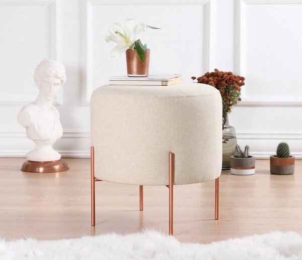Taburet COPPER 46, crem/cupru, material textil/otel, 40x40x42 cm